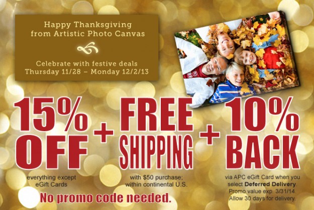 Thanksgiving Day, Black Friday and Cyber Monday deals on photo canvas prints from APC